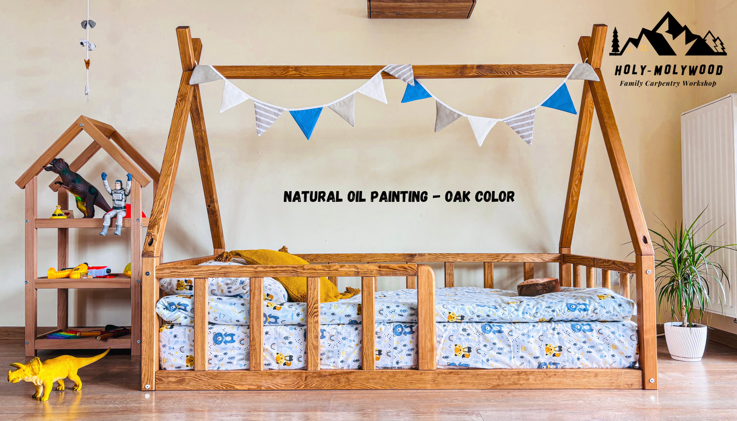 Montessori floor Teepee Toddler Bed for kids - Color Oak oil