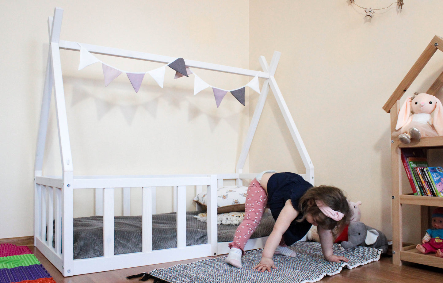 White Teepee Toddler Montessori floor bed