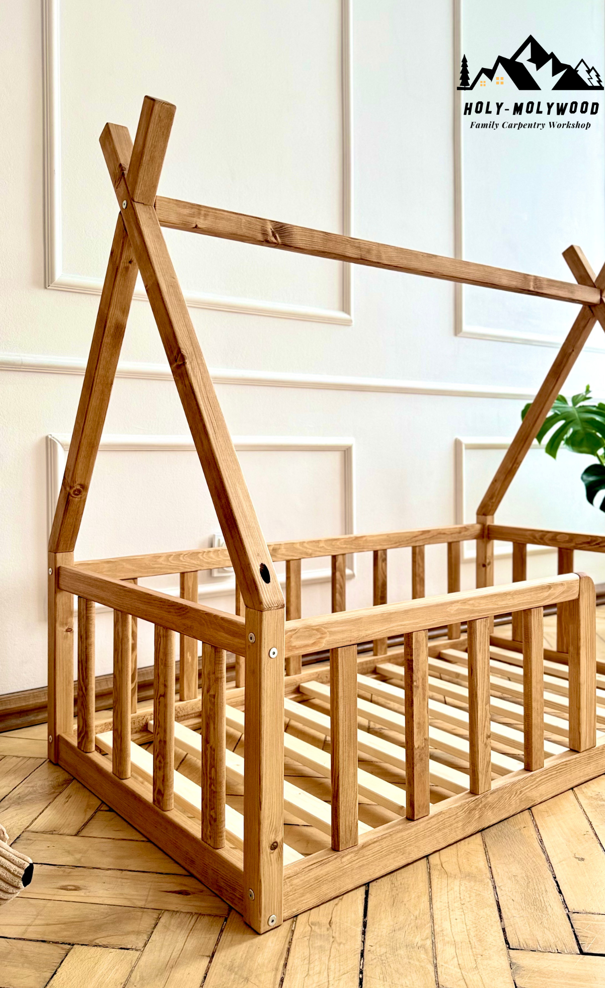Montessori floor Teepee Toddler Bed for kids - Color Oak oil
