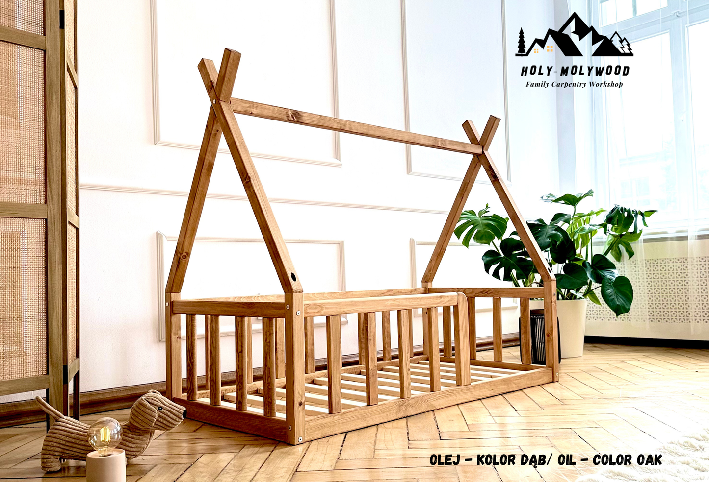 Montessori floor Teepee Toddler Bed for kids - Color Oak oil