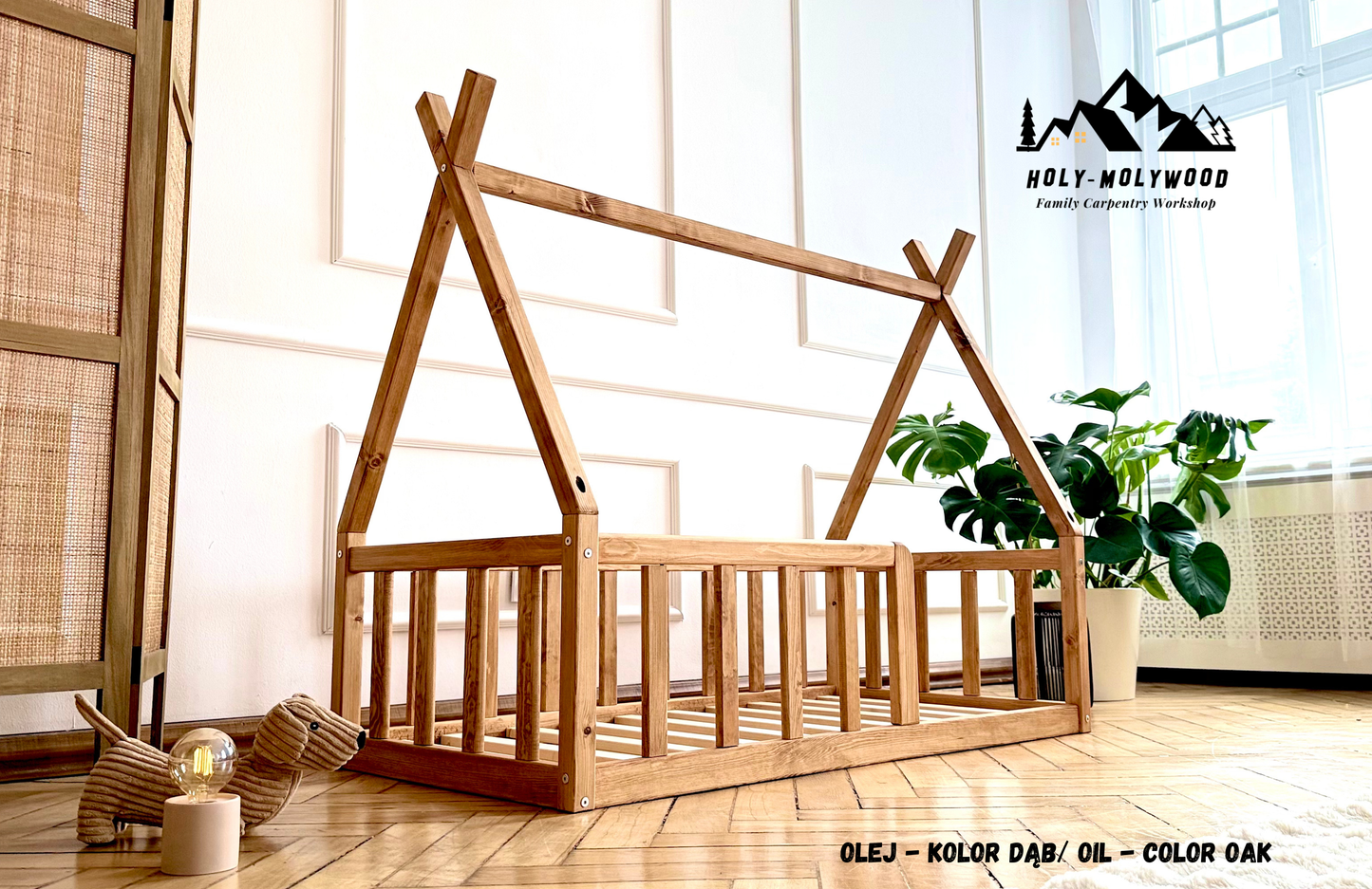 Montessori floor Teepee Toddler Bed for kids - Color Oak oil