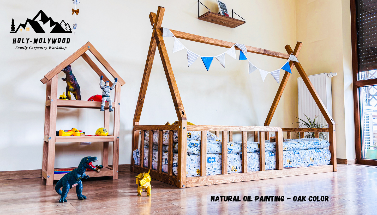 Montessori floor Teepee Toddler Bed for kids - Color Oak oil