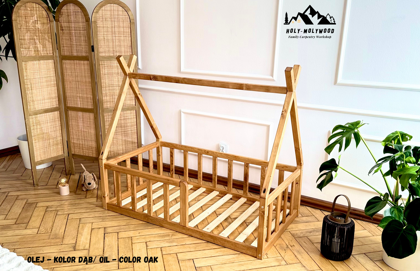 Montessori floor Teepee Toddler Bed for kids - Color Oak oil