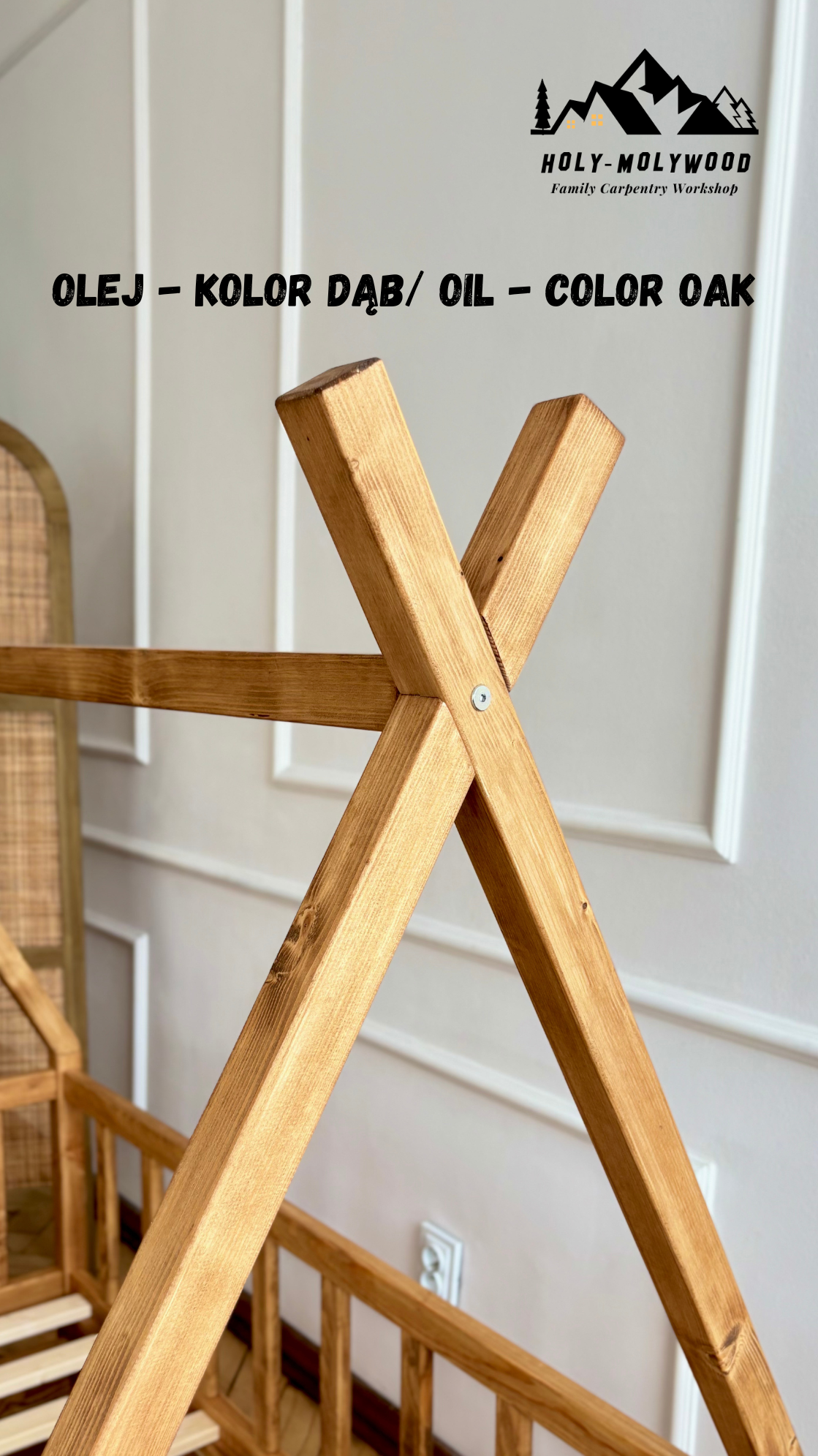 Montessori Teepee Toddler Bed with Legs – Low Wooden Bed, Color Oak Oil