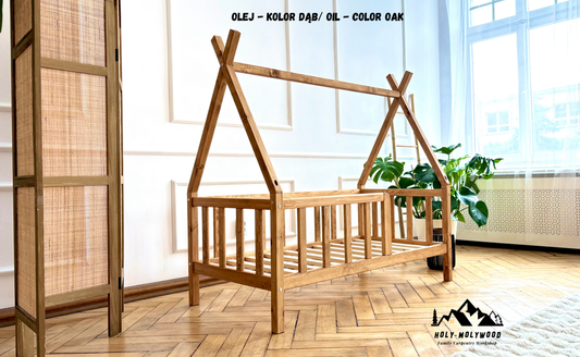Montessori Teepee Toddler Bed with Legs – Low Wooden Bed, Color Oak Oil