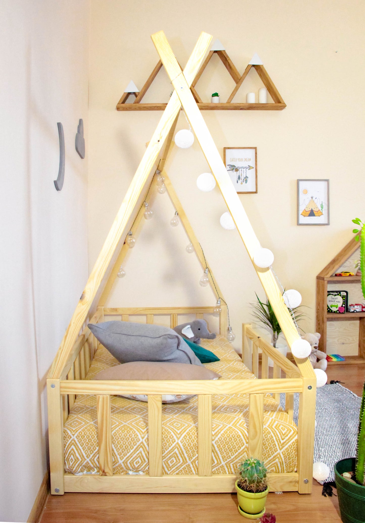 Letto Montessori Teepee Toddler floor bed with slats Color Natural oil