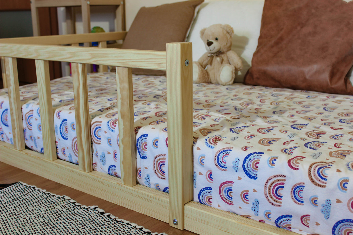 Montessori floor toddler bed frame with slats Natural oil