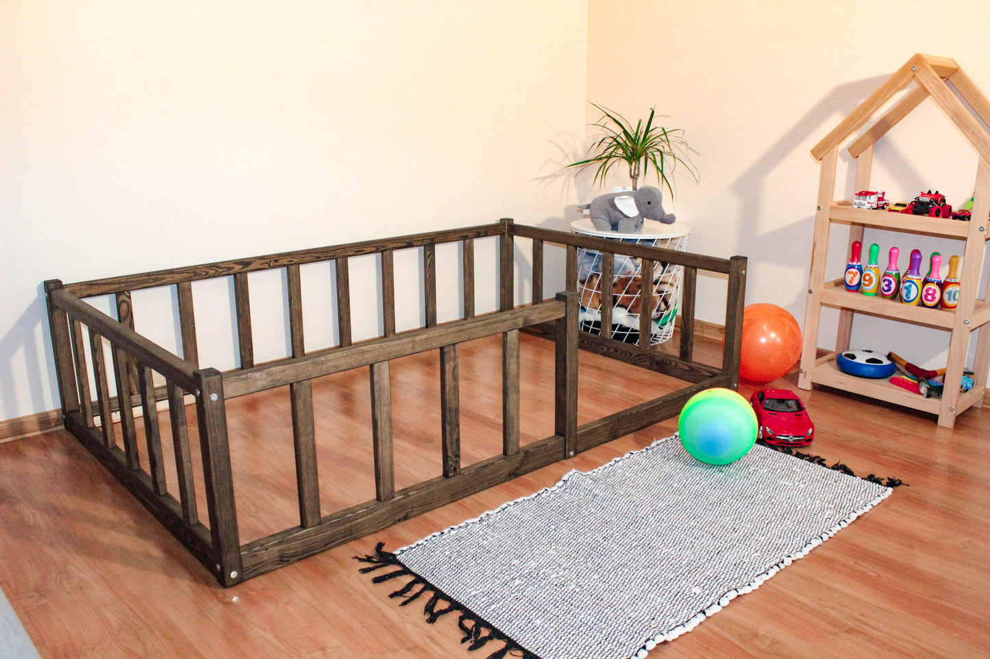 Floor Wooden kids Child Montessori toddler Platform bed frame without slats Color Natural Oil