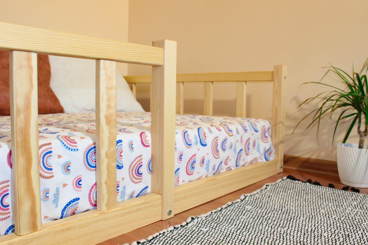 Montessori floor toddler bed frame with slats Natural oil